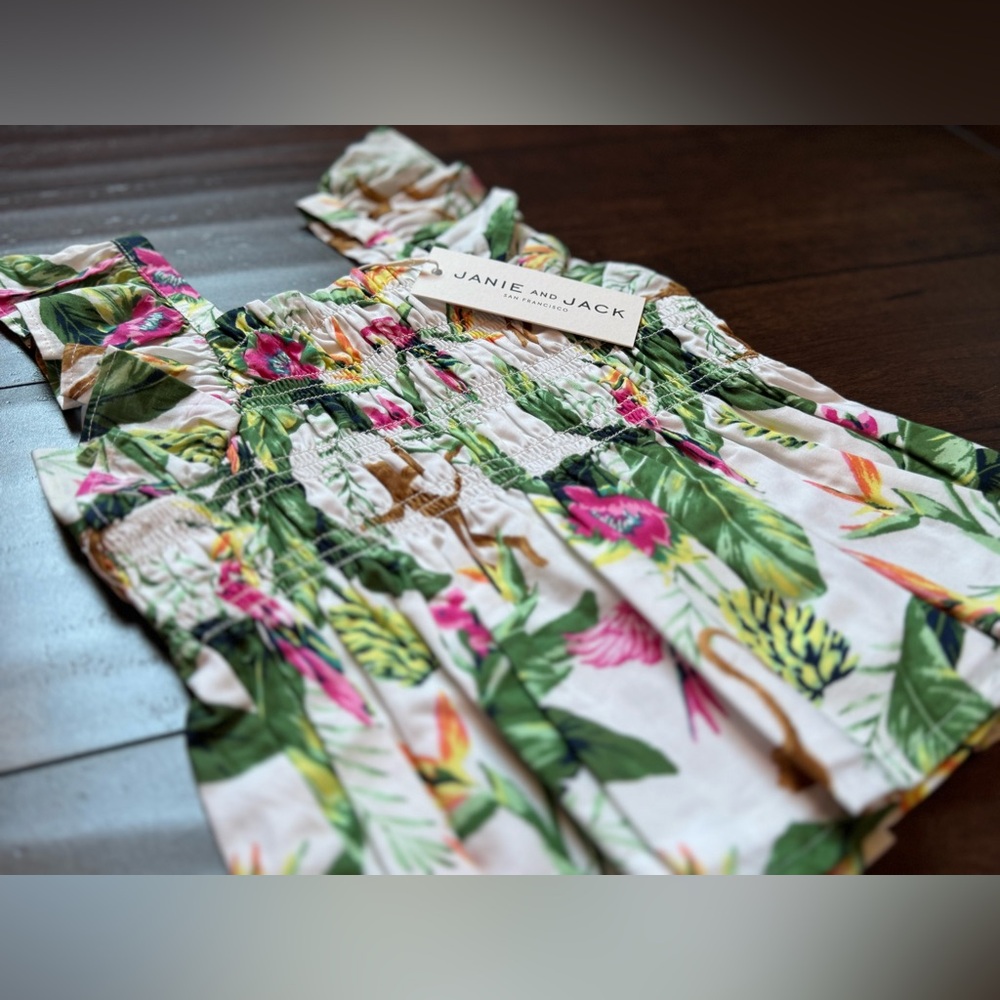 NWT Janie and Jack Tropical Jungle Smocked Ruffle Top 2T
